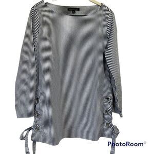 Banana Republic Striped Tunic Blouse Womens Small Blue White 3/4 Sleeve Top